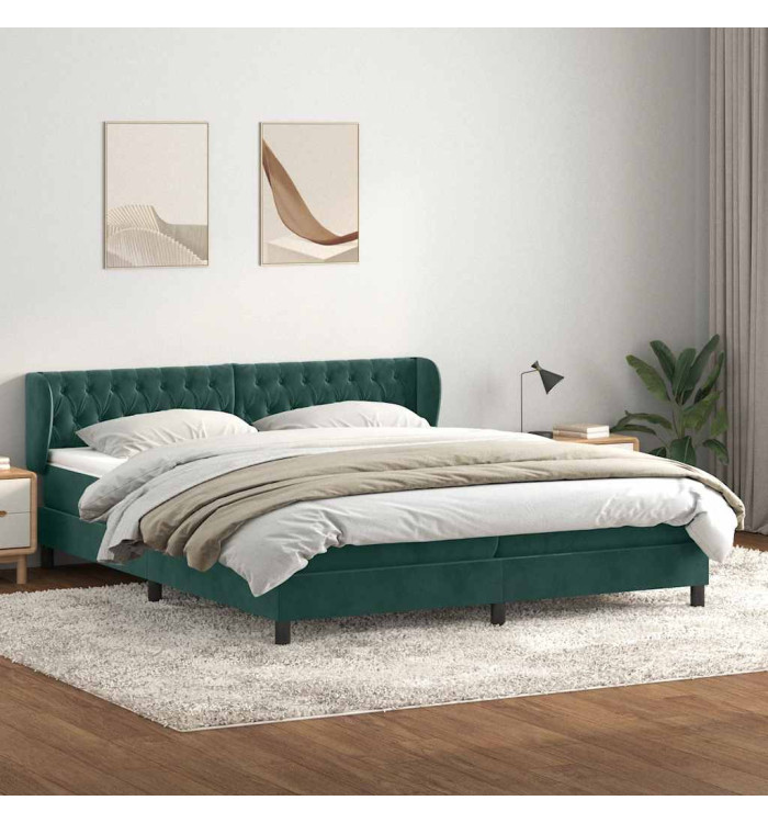 Sommier à lattes de lit et matelas vert foncé 200x210cm velours | Mobilier & Déco
