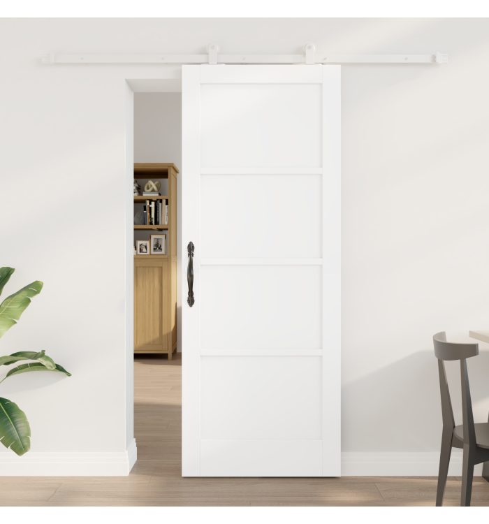 Porte Coulissante avec Kit Matériel 'ORKDAL'Bois Massif Blanc, Porte Intérieure 'ORKDAL'Blanche 78x202x4 cm Bois Massif | Mobi
