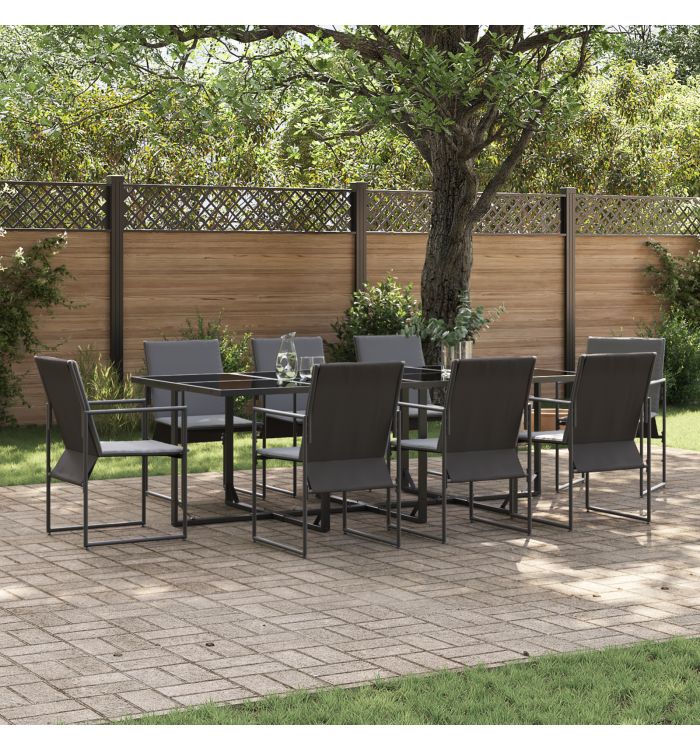 Ensemble de salle à manger de jardin de 12 pièces avec coussins en acier et textilène | Mobilier & Déco