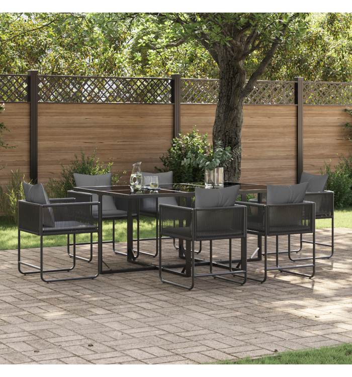 Ensemble de salle à manger de jardin 9 pièces avec coussins en acier et poly rotin | Mobilier & Déco