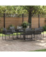 Ensemble de salle à manger de jardin 9 pièces avec coussins en acier et poly rotin | Mobilier & Déco