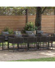 Ensemble de salle à manger de jardin de 15 pièces avec coussins en acier et poly rotin | Mobilier & Déco