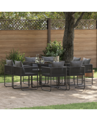 Ensemble de salle à manger de jardin 10 pièces avec coussins en acier et poly rotin | Mobilier & Déco