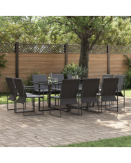 Ensemble de salle à manger de jardin de 13 pièces avec coussins en acier et textilène | Mobilier & Déco