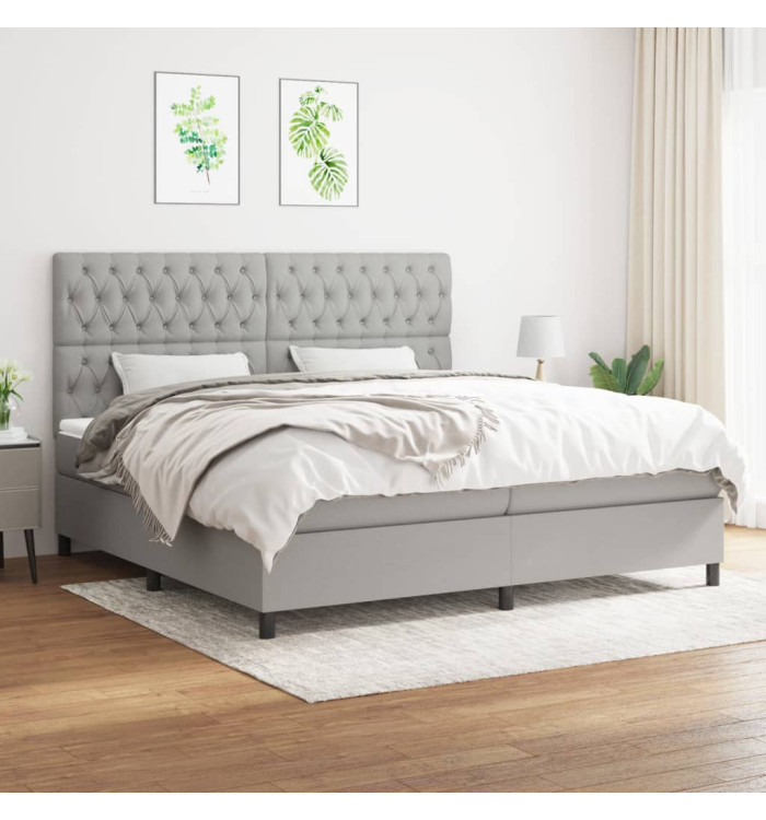 Sommier à lattes de lit avec matelas Gris clair 200x200cm Tissu | Mobilier & Déco