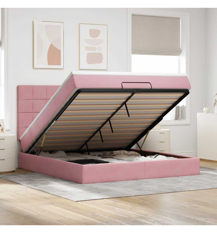Cadre de lit ottoman avec matelas rose 180x200 cm velours | Mobilier & Déco
