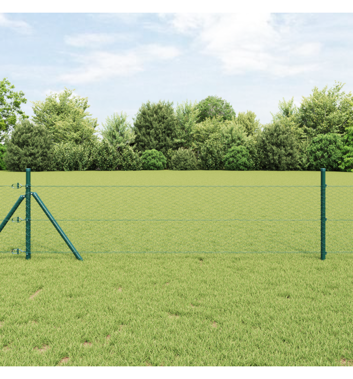 Clôture Hexagonale Verte 0,8x100 m Acier, Poteaux de Clôture 13 pcs Vert Ø32 mm 120 cm Acier Galvanisé | Mobilier & Déco