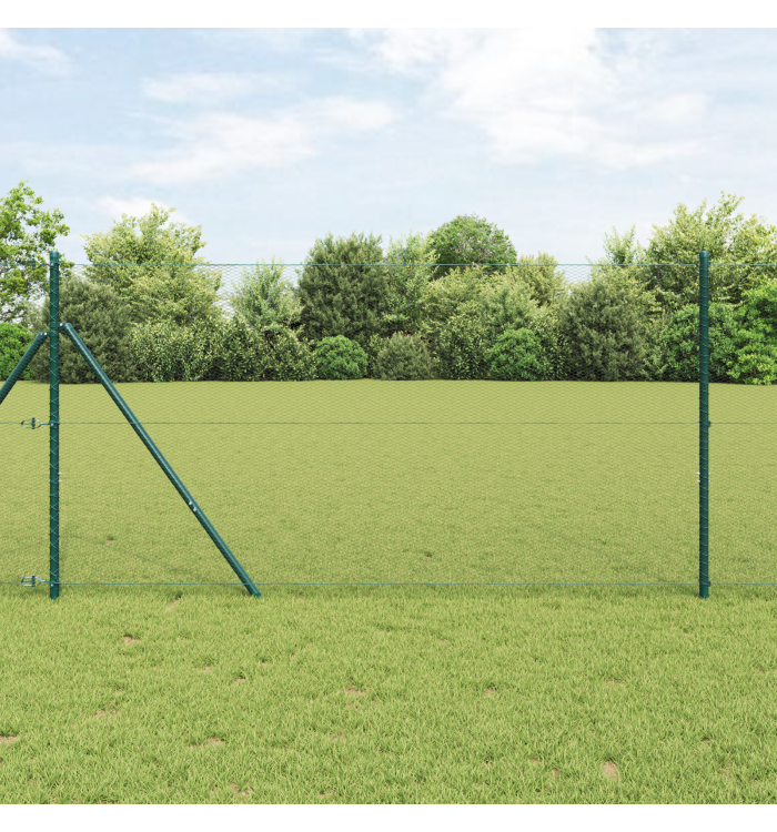 Clôture Hexagonale Verte 1x50 m Acier, Poteaux de Clôture 13 pcs Verts Ø32 mm 150 cm Acier Galvanisé | Mobilier & Déco