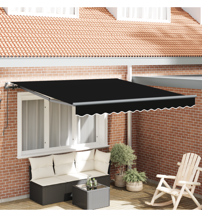 Store Rétractable Manuel Noir 300x250 cm, Tissu de Remplacement pour Store 3x2,5 m Cadre Noir | Mobilier & Déco
