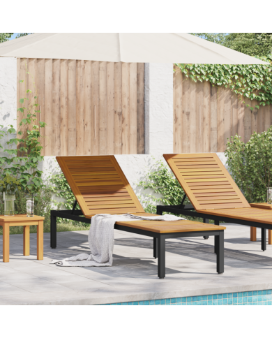Chaise longue noire 200x55x35 cm en bois d'acacia massif | Mobilier & Déco