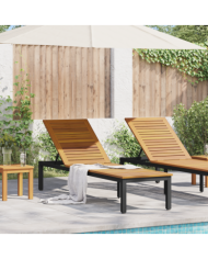 Chaise longue noire 200x55x35 cm en bois d'acacia massif | Mobilier & Déco