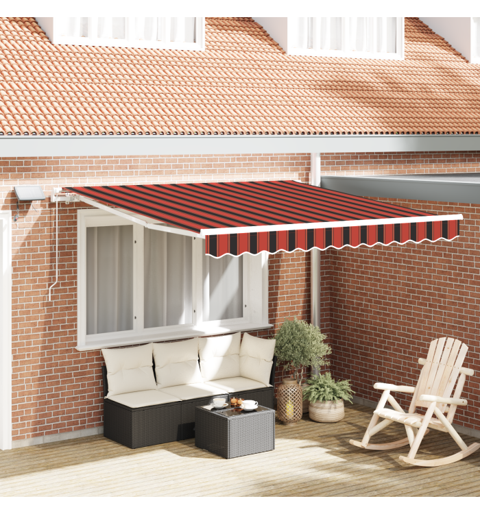 Store rétractable manuel avec LED Orange et marron 300x250 cm | Mobilier & Déco