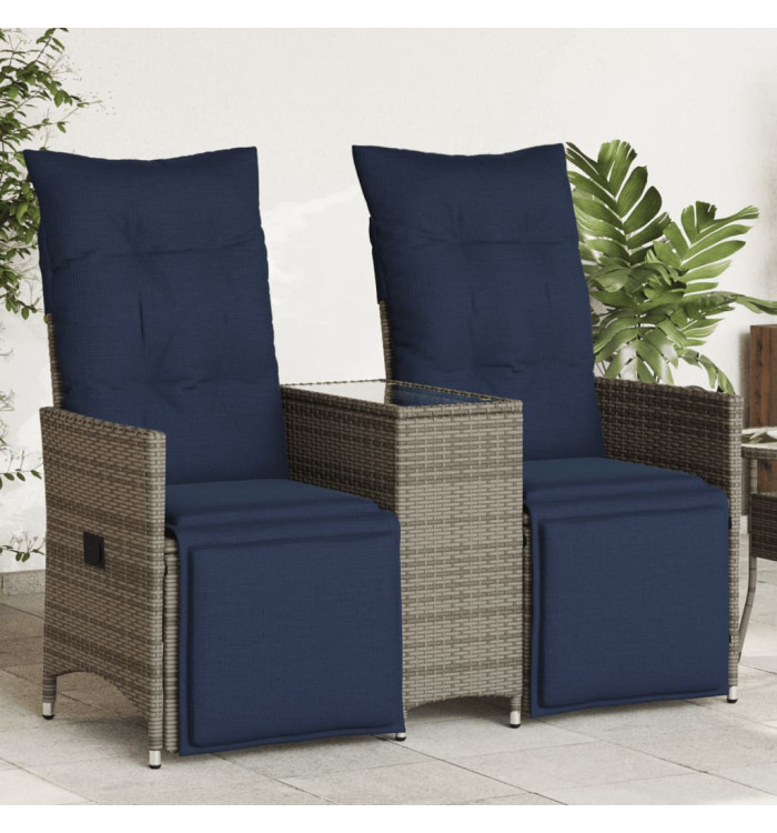 Canapé de jardin inclinable 2 places avec Table en résine tressée grise | Mobilier & Déco