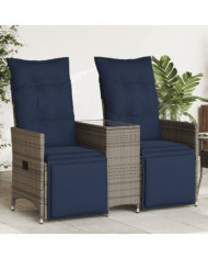 Canapé de jardin inclinable 2 places avec Table en résine tressée grise | Mobilier & Déco