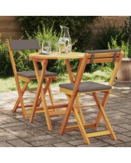 Ensemble Bistro Pliable 3 Pièces avec Coussins en Bois Massif Acacia | Mobilier & Déco