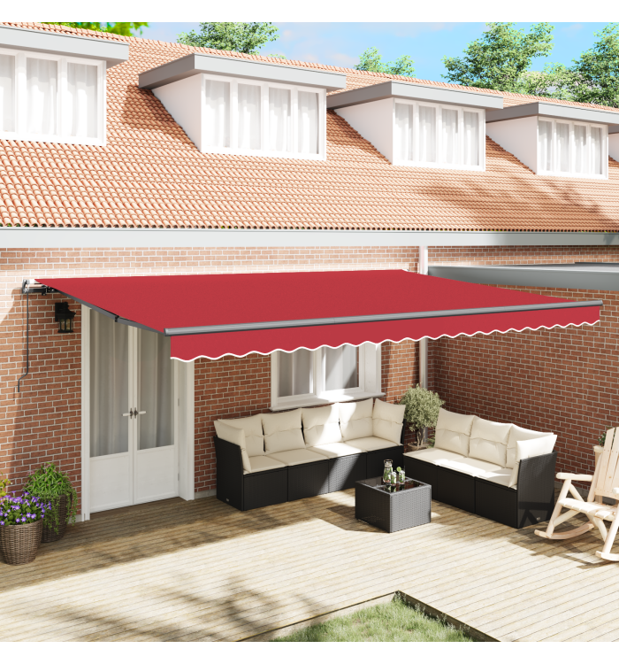 Auvent Rétractable Manuel Rouge 500x350 cm, Tissu de Remplacement pour Auvent 5x3,5 m Rouge | Mobilier & Déco