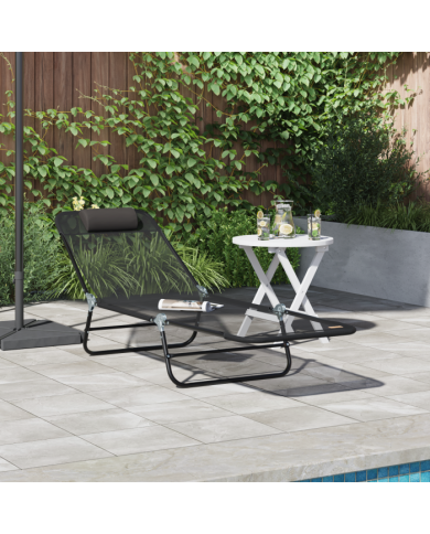 Chaise Longue Pliante avec Têtière Textilène Noire | Mobilier & Déco