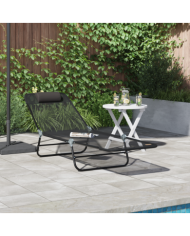 Chaise Longue Pliante avec Têtière Textilène Noire | Mobilier & Déco