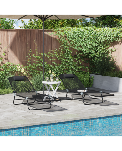 Chaises longues pliantes 2 pcs avec appuie-tête noir Textilène | Mobilier & Déco