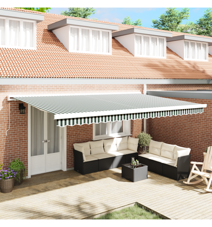 Tissu de Remplacement de Store pour Cadre de 5x3,5 m Vert et Blanc | Mobilier & Déco