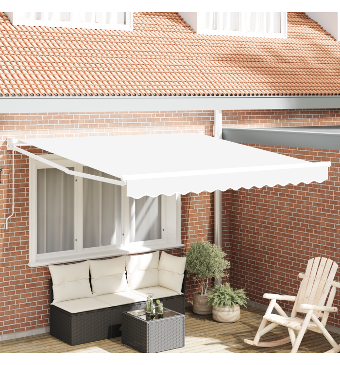 Auvent Rétractable Manuel Blanc 350x250 cm, Tissu de Remplacement pour Auvent pour Cadre 3.5x2.5 m Blanc | Mobilier & Déco