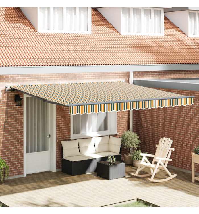 Store manuel rétractable Vert et Jaune 400x350 cm, Tissu de remplacement pour store pour cadre de 4x3,5 m Vert et Jaune | Mobi