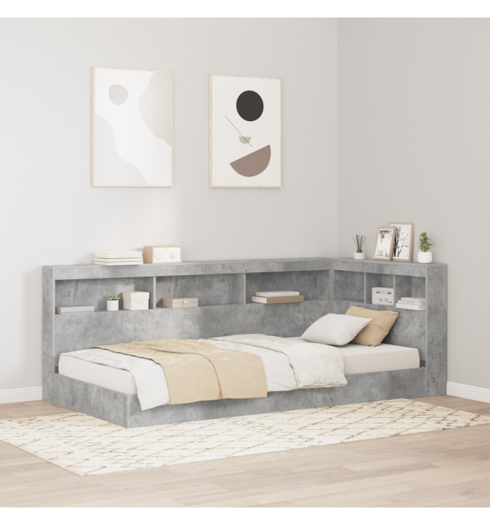 Lit bibliothèque gris béton 90x190 cm en bois aggloméré | Mobilier & Déco