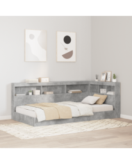 Lit bibliothèque gris béton 90x190 cm en bois aggloméré | Mobilier & Déco