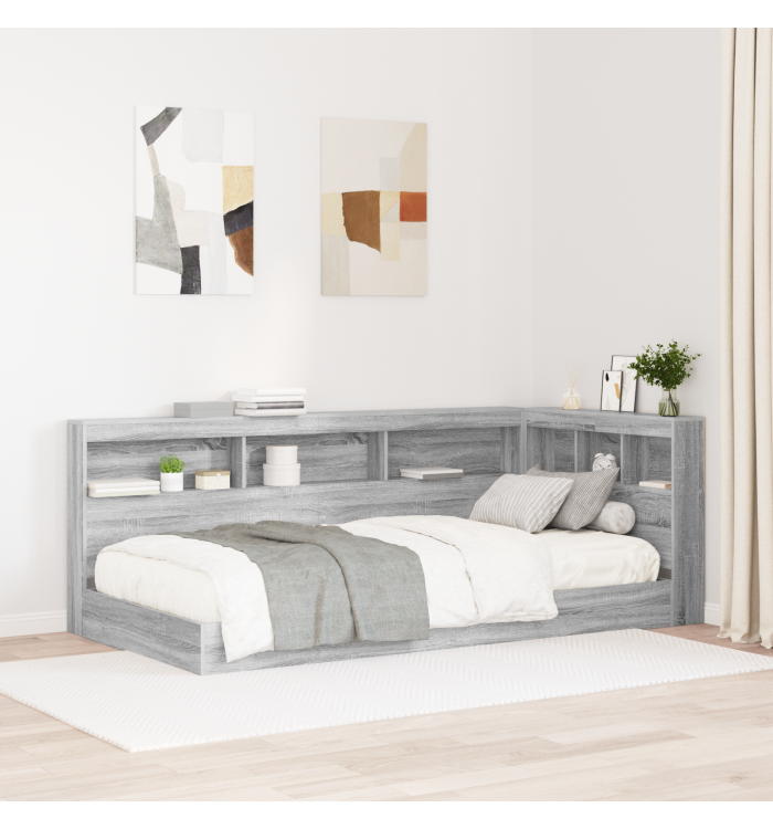 Lit bibliothèque Gris Sonoma 90x190 cm en bois d'ingénierie | Mobilier & Déco