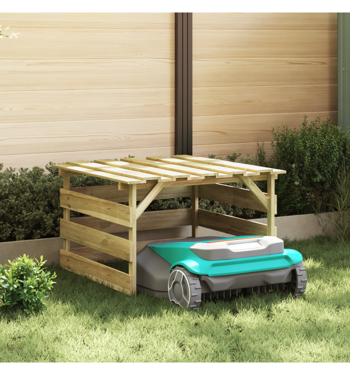 Garage de tondeuse à gazon robotisée en bois de pin imprégné | Mobilier & Déco