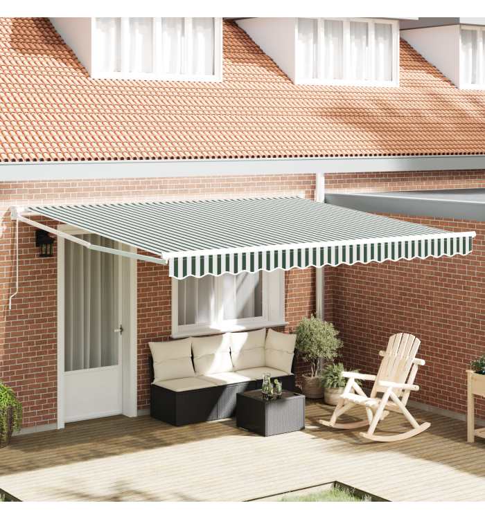 Auvent rétractable manuel Vert et Blanc 400x300 cm, Tissu de remplacement pour auvent pour cadre 4x3 m Vert et Blanc | Mobilie