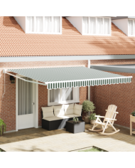 Auvent rétractable manuel Vert et Blanc 400x300 cm, Tissu de remplacement pour auvent pour cadre 4x3 m Vert et Blanc | Mobilie