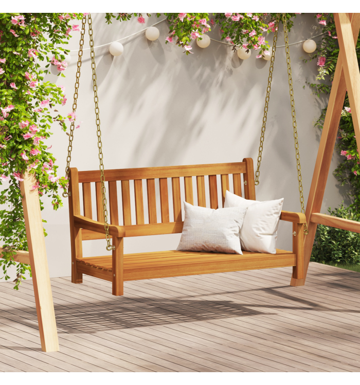 Banc suspendu 2 places 110x56x58 cm en bois massif d'acacia | Mobilier & Déco