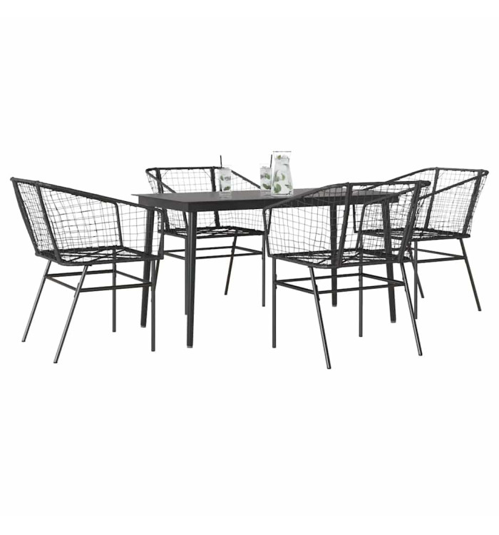 Ensemble à manger de jardin 5 pcs noir résine tressée verre | Mobilier & Déco