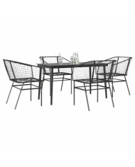 Ensemble à manger de jardin 5 pcs noir résine tressée verre | Mobilier & Déco