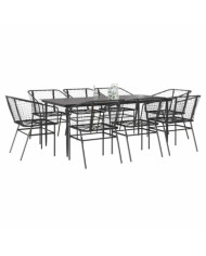 Ensemble à manger de jardin 9pcs noir poly rotin verre | Mobilier & Déco