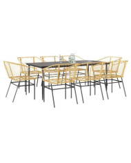 Ensemble à manger de jardin 9 pcs marron résine tressée verre | Mobilier & Déco