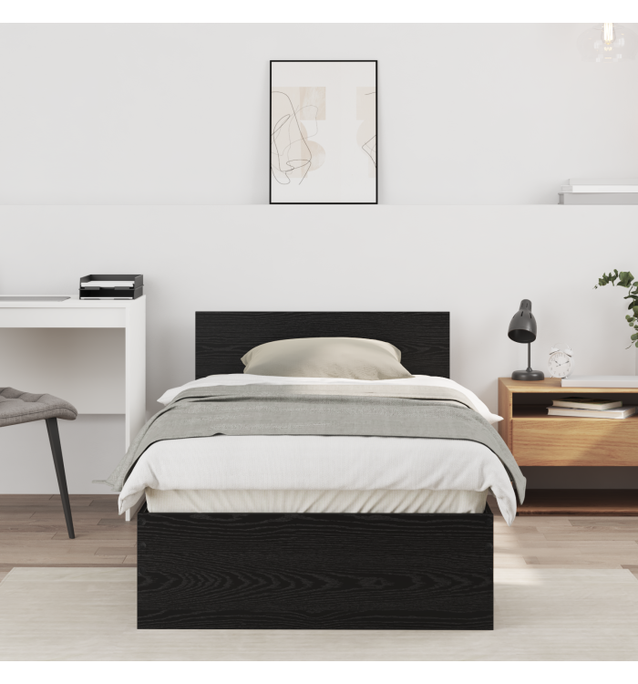 Cadre de lit noir avec tête de lit, 75x190 cm | Mobilier & Déco