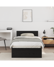 Cadre de lit noir avec tête de lit, 75x190 cm | Mobilier & Déco