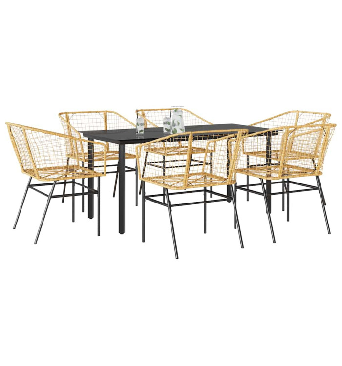 Ensemble à manger jardin 7pcs marron rpoly otin verre | Mobilier & Déco