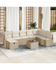 Ensemble de Canapés de Jardin 9 Pièces avec Coussins Beige en Poly Rattan | Mobilier & Déco