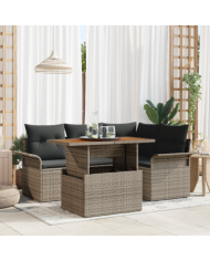 Ensemble de Canapés de Jardin de 5 Pièces avec Coussins Gris Poly Rotin | Mobilier & Déco