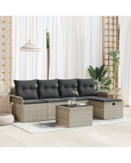 Ensemble de Canapé de Jardin de 6 pièces avec Coussins Gris Clair Poly Rattan | Mobilier & Déco