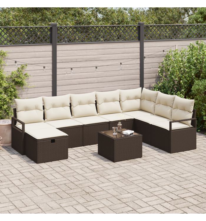 Canapé Jardin 9 Pièces Avec Coussins Poly Rattan Marron | Mobilier & Déco