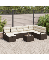Canapé Jardin 9 Pièces Avec Coussins Poly Rattan Marron | Mobilier & Déco