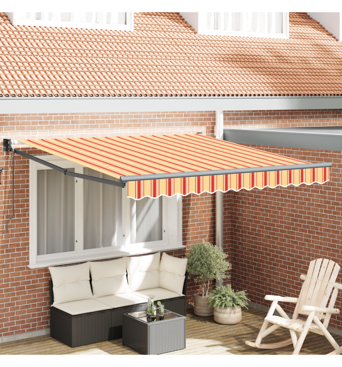 Store rétractable automatique jaune et orange 350x250 cm | Mobilier & Déco