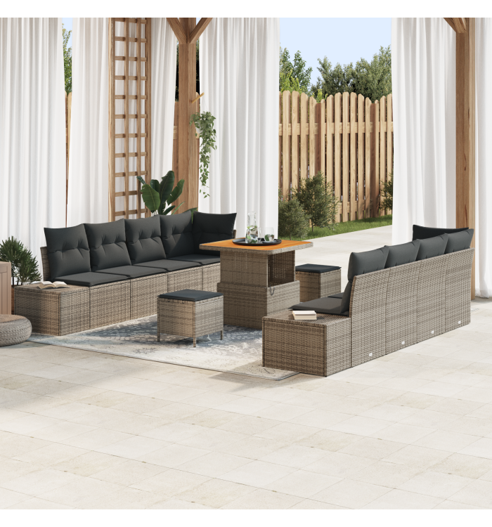 Ensemble de canapé de jardin 11 pièces avec coussins gris poly rotin | Mobilier & Déco