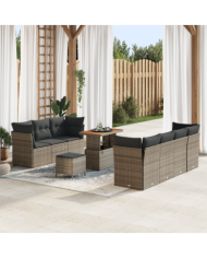 Ensemble de Canapés de Jardin 10 Pièces avec Coussins Gris en Poly Rattan | Mobilier & Déco