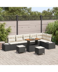 Ensemble de canapés de jardin 9 pièces avec coussins en poly rotin noir | Mobilier & Déco