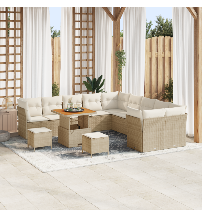 Ensemble de canapés de jardin 13 pièces avec coussins Beige Poly Rattan | Mobilier & Déco